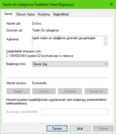 Windows Teslim En İyileştirme (delivery-optimization) Kapatma
